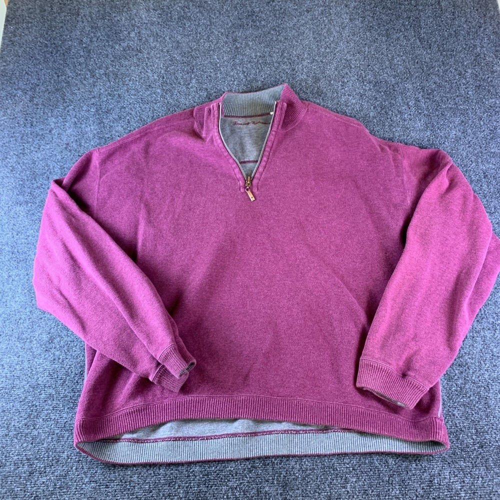 Tommy Bahama Reversible Sweater Mens 3XL Magenta Pink Gray Knit Quarter Zip